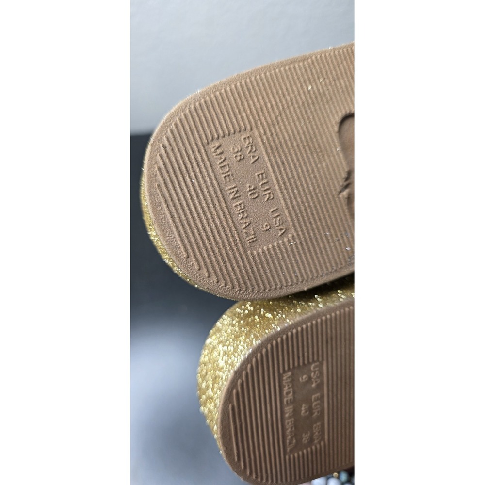 New Cacatoes Trancoso Sandals Women 40/9 Gold Glitter Double Strap Slides Buckle - Picture 5 of 5